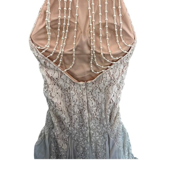 Jump Apparel Vintage Lace Halter Beaded Lattice Back Mermaid Prom Dress 3/4 - Picture 6 of 9